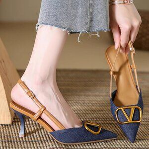 Elegant Blue Denim High Heel Sandals - Classic Slingback Stiletto